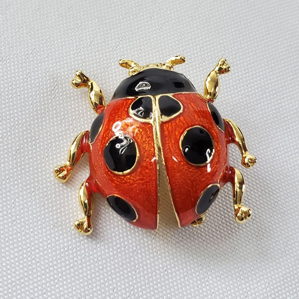 VTG Giovanni Ladybug Brooch Pin Gold-Tone Red & Black Enamel 1.25 Inches - Picture 7 of 12